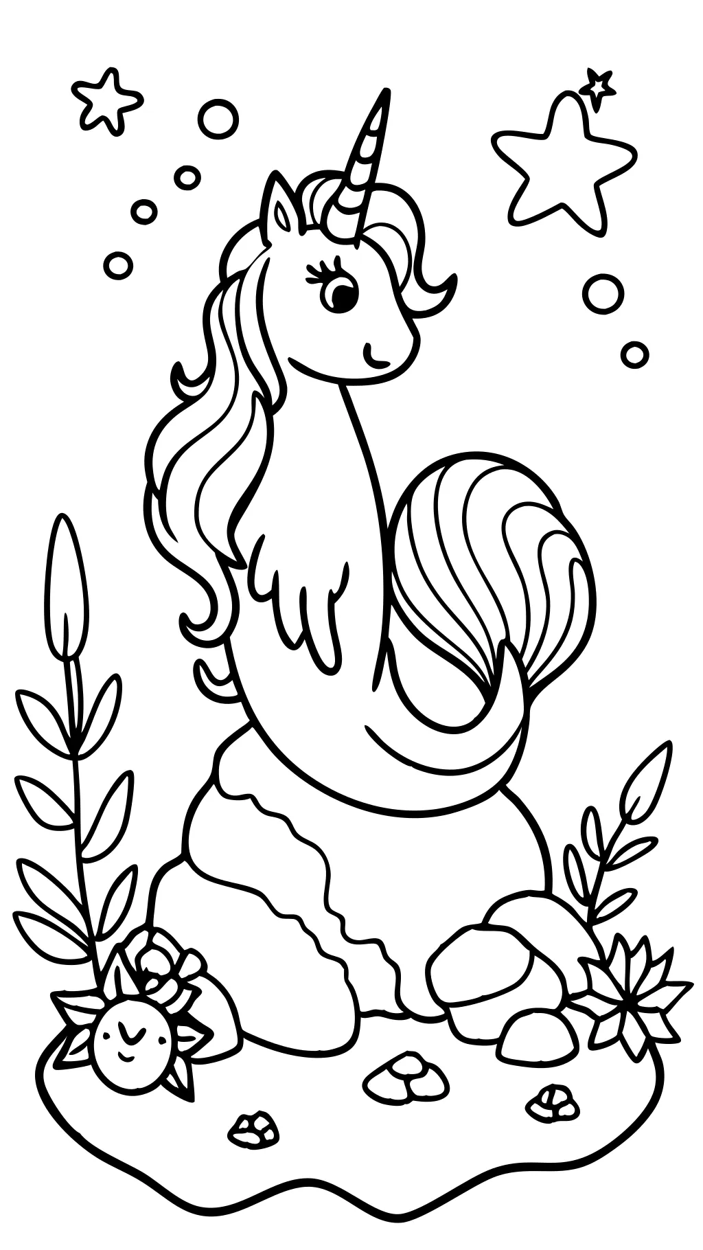 Página para colorear de unicornio de sirena